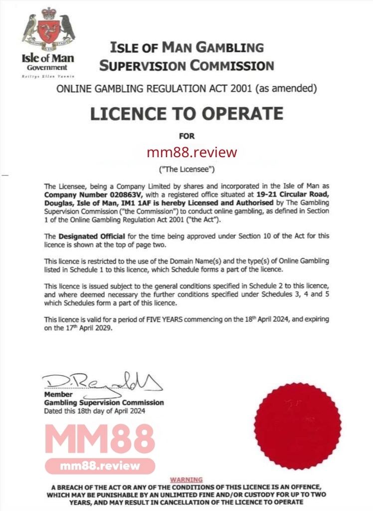 Giấy phép hoạt động MM88
